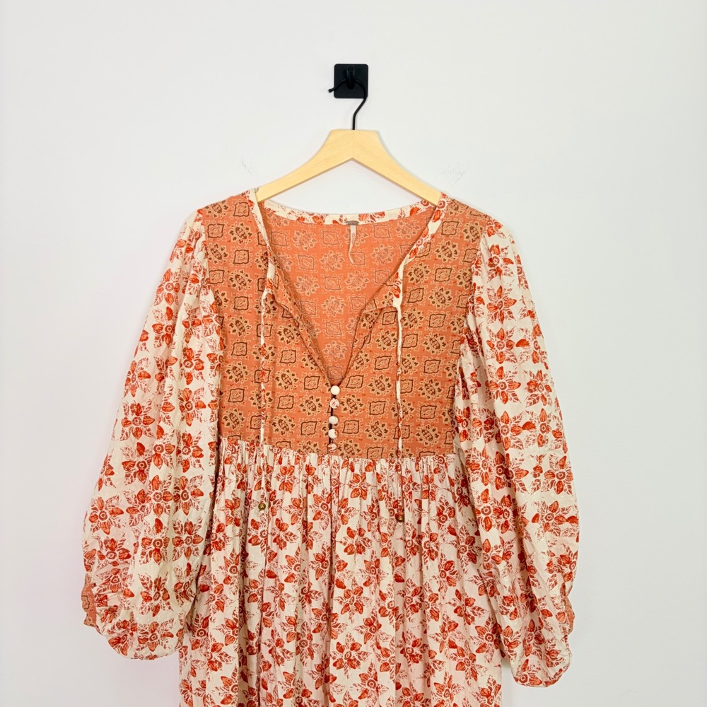 Free People Hazy Maisy Floral Maxi Dress Orange Pink Small Boho Cottaecore - Picture 4 of 9